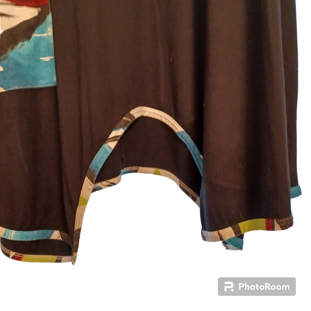IINSIDE OUT Women's Black Stretch Long Tunic Colorful Sleeves Large
